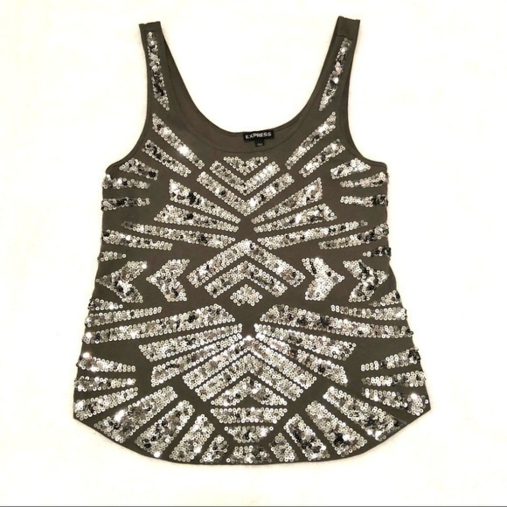EXPRESS OLIVE GREEN TANK TOP WITH SEQUINS XS